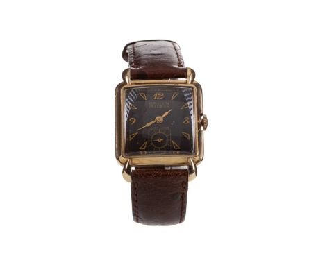 GENTLEMAN'S GRUEN PRECISION GOLD FILLED MANUAL AUTOWIND WRIST WATCH,the square black dial with applied wedge and Arabic hour 