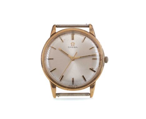 GENTLEMAN'S OMEGA GOLD MANUAL WIND WRIST WATCH,the round cream dial with applied baton hour markers, outer seconds track in b