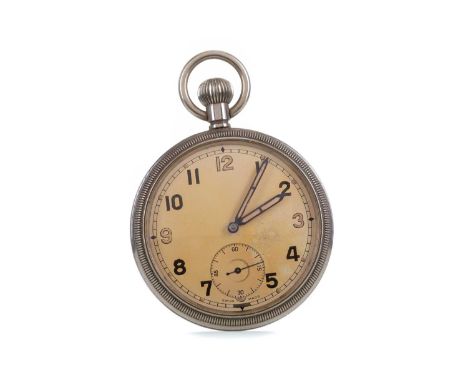 MILITARY POCKET WATCH,the round cream dial with Arabic hour markers, dot outer markers and outer railroad seconds track in bl