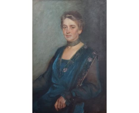 Alfred Priest, portrait of Mrs. George Smith - Grant, oil on canvas, signed, 90cms x 60cms 