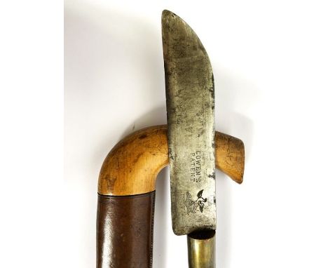 A rare Victorian Cowen’s Patent combined walking stick/ pruning knife, circa 1884, with a removable hooked wood handle and le