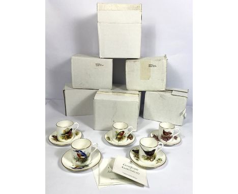 A set of Royal Worcester 'Best-Loved-Birds' collection of bone china cups and saucers, each decorated with a British bird, eg