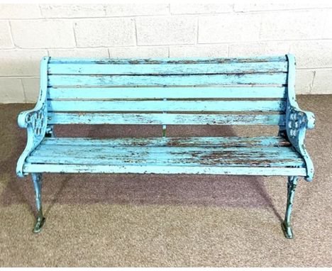 A cast and slatted Victorian style bench, 128cm long
