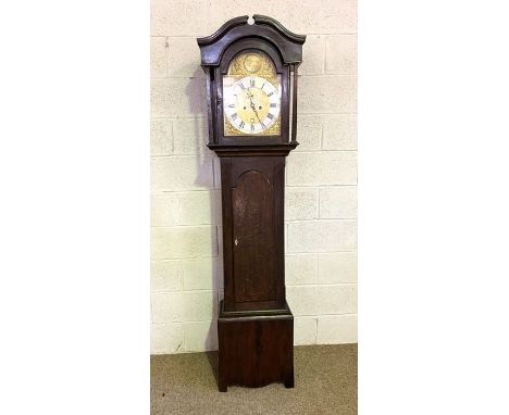 A Scottish George III oak cased longcase clock, signed Wm. Allan, Aberdeen, with 12 inch arched brass dial, subsidiary second