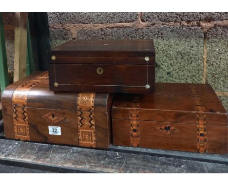 3 WOODEN INLAID TRINKET OR WRITING BOXES