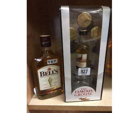 HALF BOTTLE OF BELLS SCOTCH WHISKY &amp; A MINIATURE WITH GLASS
