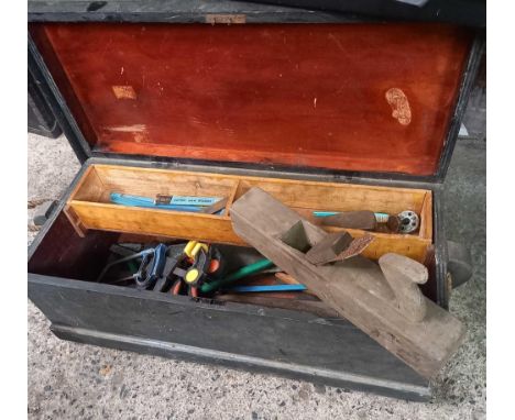WOODEN CARPENTERS BOX WITH MISC TOOLS