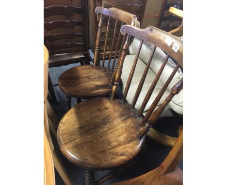 MATCHING PAIR OF BEECH WOOD STICK BACK CHAIRS WITH TURNED LEGS