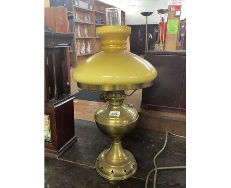MODERN BRASS &amp; GLASS OIL LAMP &amp; SHADE