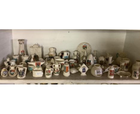 SHELF OF APPROX 50 VARIOUS CRESTED MINIATURES INCL; GOSS ETC