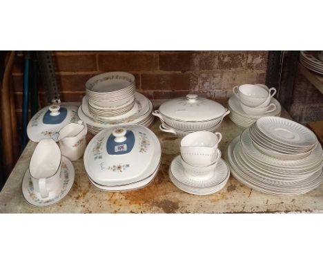 SHELF WITH MISC CHINAWARE INCL; ROYAL DOULTON PASTORALE H5002 PART DINNER SET &amp; ROYAL DOULTON DEBUT H4941 PART TEA SET &a