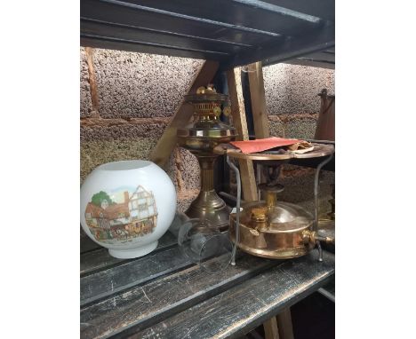 OPTIMUS NO. 5 PRESSURE STOVE &amp; BRASS OIL LAMP WITH TWIN BURNERS, CHIMNEY &amp; SHADE