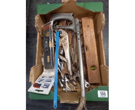 SMALL CARTON OF MISC HAND TOOLS, SPANNERS, SOCKETS ETC