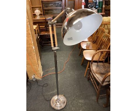 ADJUSTABLE MODERN WOOD &amp; CHROME STANDARD LAMP