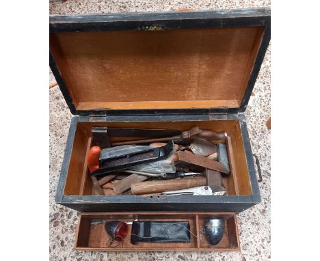 SMALL WOODEN TOOL CHEST WITH CONTENTS