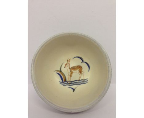 A Poole Pottery red earthenware small bowl, decorated in the NN pattern, designed by Truda Carter, painted by Ruth Paveley (4