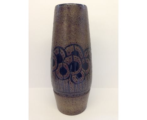 A Poole Pottery Aegean vase, shape 85, decorated in an abstract pattern in tones of brown, red and black (16").