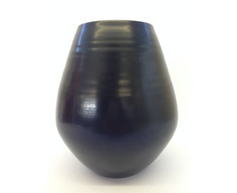 A Poole Pottery black glazed ovoid shape vase, shape 716, decorated in the Black Panther design (9'').