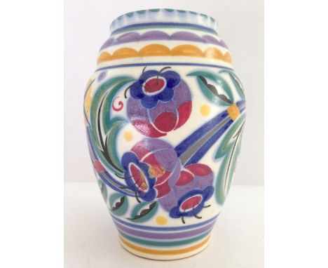 A Poole Pottery vase, shape 439, decorated in the TS pattern by Ruth Paveley (6.75").