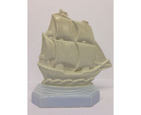 A Poole Pottery Ship bookend (815) in C83 spray glaze, designed by Harold Stabler, impressed Poole, England to base (8.25").