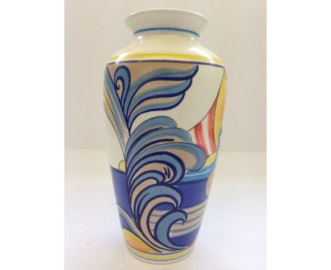 A modern Poole Studio vase, designed by Karen Brown and decorated in the Viking Ships pattern, circa 1998 (8").