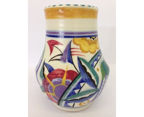 A Poole Pottery vase, shape 267, decorated in the TY pattern by Phyllis Ryall (6").