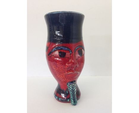 A Poole Pottery 'Unique' Studio piece modelled as an Egyptian Face by Nicola Massarella, thrown by Alan White with original c
