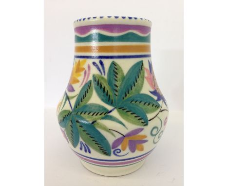A Poole Pottery squat vase, shape 267, decorated in the MA pattern by Clarice Heath (6").