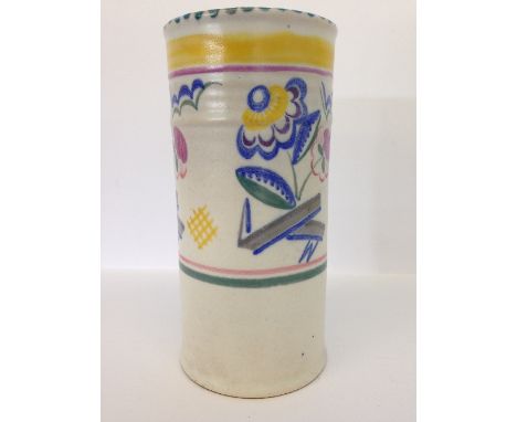 A Carter Stabler Adams Limited Poole Pottery cylindrical vase, shape 206, decorated in an unrecorded floral Art Deco pattern 