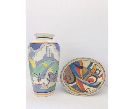 A modern Poole Studio vase, designed by Karen Brown, decorated in the Corfe Castle pattern (8") together with a 1998 Gala Day