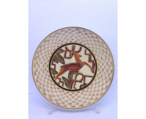 A Poole Pottery 'Unique' Studio piece, a charger in a Leaping Deer design, hand thrown by Alan White, designed by Nikki Massa