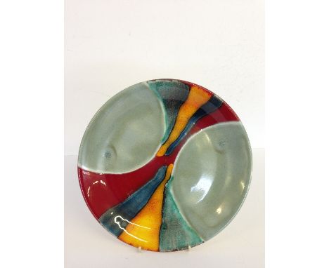 A Poole Pottery Alan Clarke design Millennium Preview Edition dish, decorated in the Aurora design, signed and dated in full 