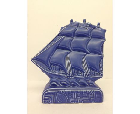 A modern Poole Pottery Studio blue glazed Galleon (10.5").