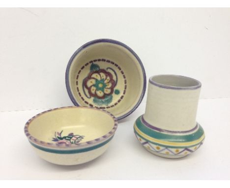 An early Carter Stabler Adams Poole Pottery small bowl, decorated in the RB pattern together with a small WZ pattern bowl and