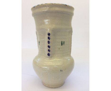 A rare Carters Poole tin glazed stoneware vase, decorated in a sparse design of dots and dashes, incised marks to base (8").