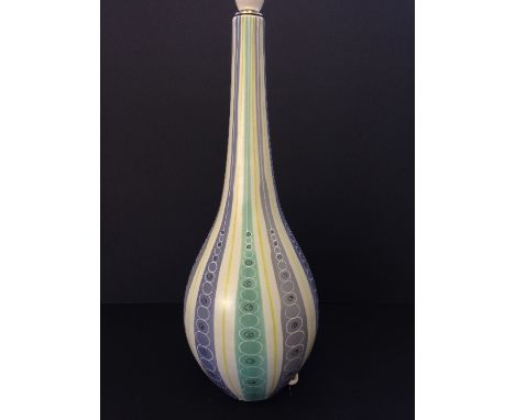 A 1950's Poole Pottery earthenware large lamp base, decorated in the Contemporary PLT pattern (15.5").