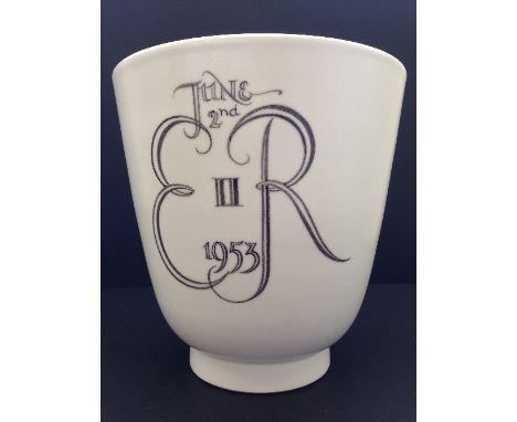A Poole Pottery 1953 Coronation Commemorative vase, designed by Alfred Read and painted by Ruth Paveley, decorated with the R