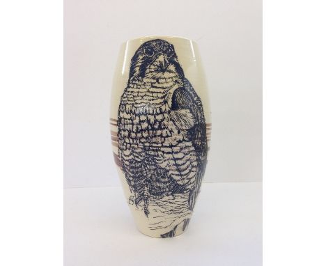 A modern Poole Studio vase, decorated in a hand painted design of a Bird of Prey  hand thrown by Alan White (10").