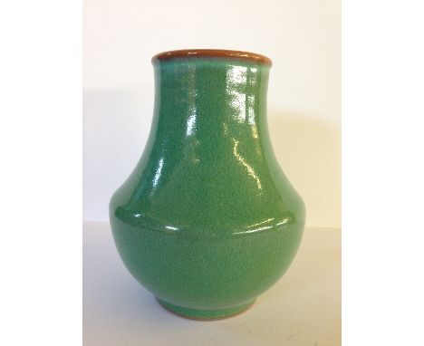 A 1950's Poole Pottery Chinese Green glazed vase, shape 287 (7").