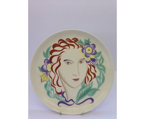A Poole Pottery Earthenware plate, circa 1950,originally designed by Olive Bourne in the HF design (12'').