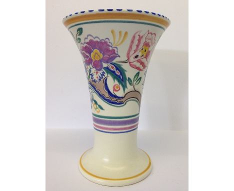 A Poole Pottery flared vase, shape 598, decorated in the AP pattern by Ruth Paveley (9.5").
