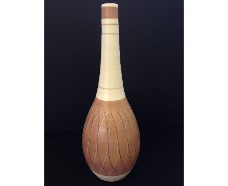 A 1950's Poole Pottery earthenware bottle shaped vase, shape 698, decorated in the Contemporary PRB pattern by Diane Holloway