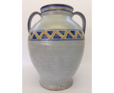 An early Carter Stabler Adams Poole Pottery stoneware twin handled vase, decorated in a transitional Geometric pattern, desig