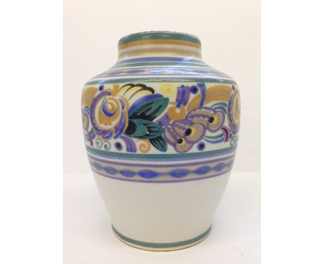 A Carter Stabler Adams Poole Pottery vase, shape 911, decorated in the GX pattern by Eileen Prangnell (8"), (spits to glaze).