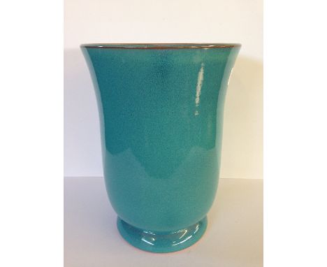 A large Poole Pottery Chinese Blue glazed vase, shape 568, designed by John Adams,(original glaze fault to rim), (11").