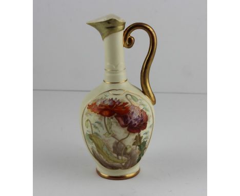 A Ralph Hammersley blush ivory Persian style ewer, painted with foliage, gilded rims and handle, printed mark RH with coronet