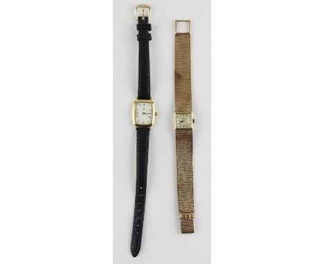 A 9ct. gold Omega ladies' bracelet watch, c.1970's, mechanical movement, cal. 484, having silvered rectangular dial with rais