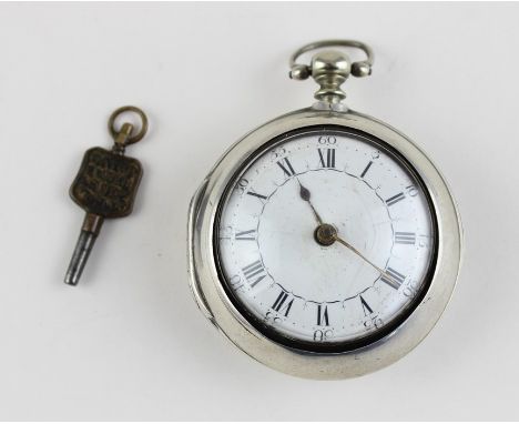 A scarce George III silver pair cased Thomas Ollive fusee pocket watch, c.1788, key wind, having domed white enamel Roman and