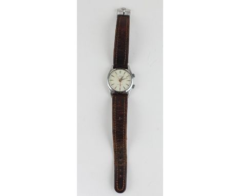 A Rolex Tudor Advisor alarm gentleman's stainless steel wrist watch, c.1960's, manual movement, circular white dial with appl