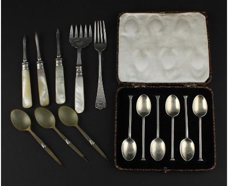 A set of six Art Deco silver coffee spoons, by Cooper Brothers &amp; Sons Ltd, assayed Sheffield 1928, having stepped rectang